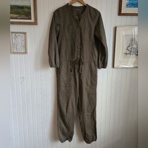 Aerie Olive Green Button-Up Long Sleeve Jumpsuit